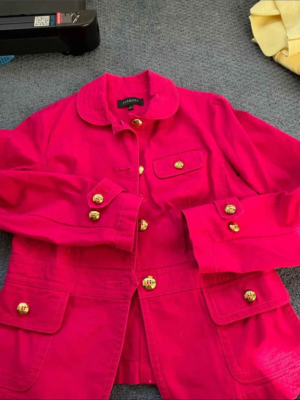 Talbots Women's Bright Pink Jacket with Gold Buttons
